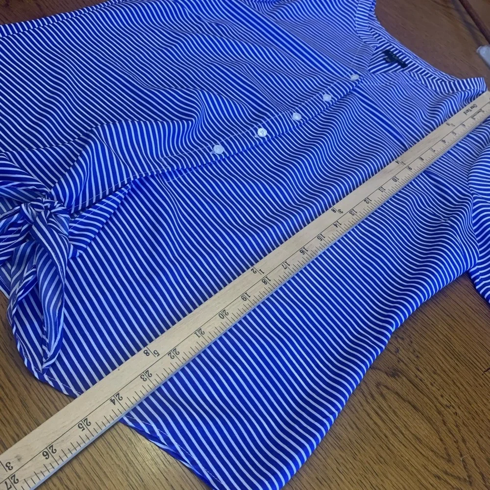Talbots white and blue stripe tie front top - Picture 8 of 12